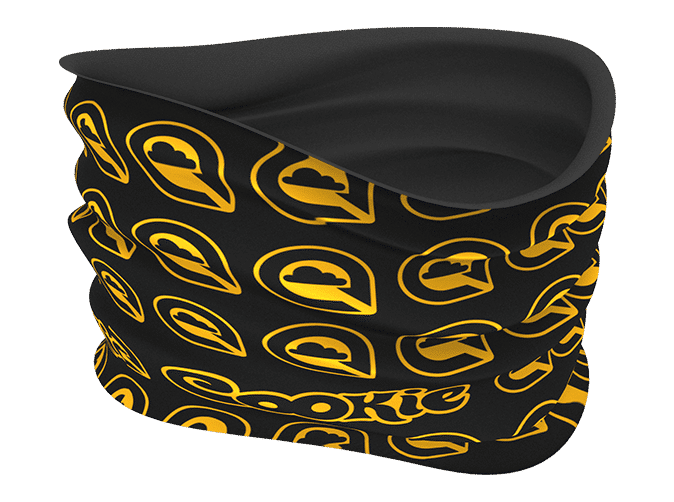 Black Cookie Skydiving headsock with yellow loop logo